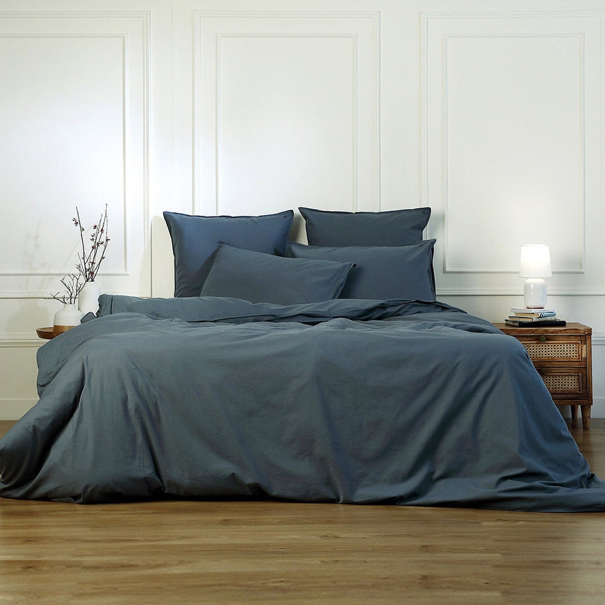 Luna - Lote De 2 Fundas De Almohada - Algodón Lavado - Azul Tormenta