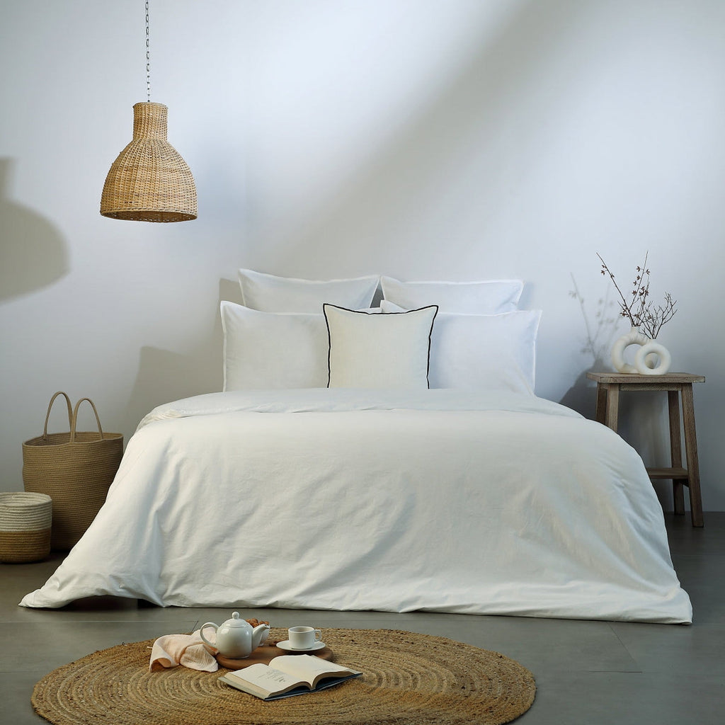 Luna - Pack De 2 Fundas De Almohada - Algodón Lavado - Blanco