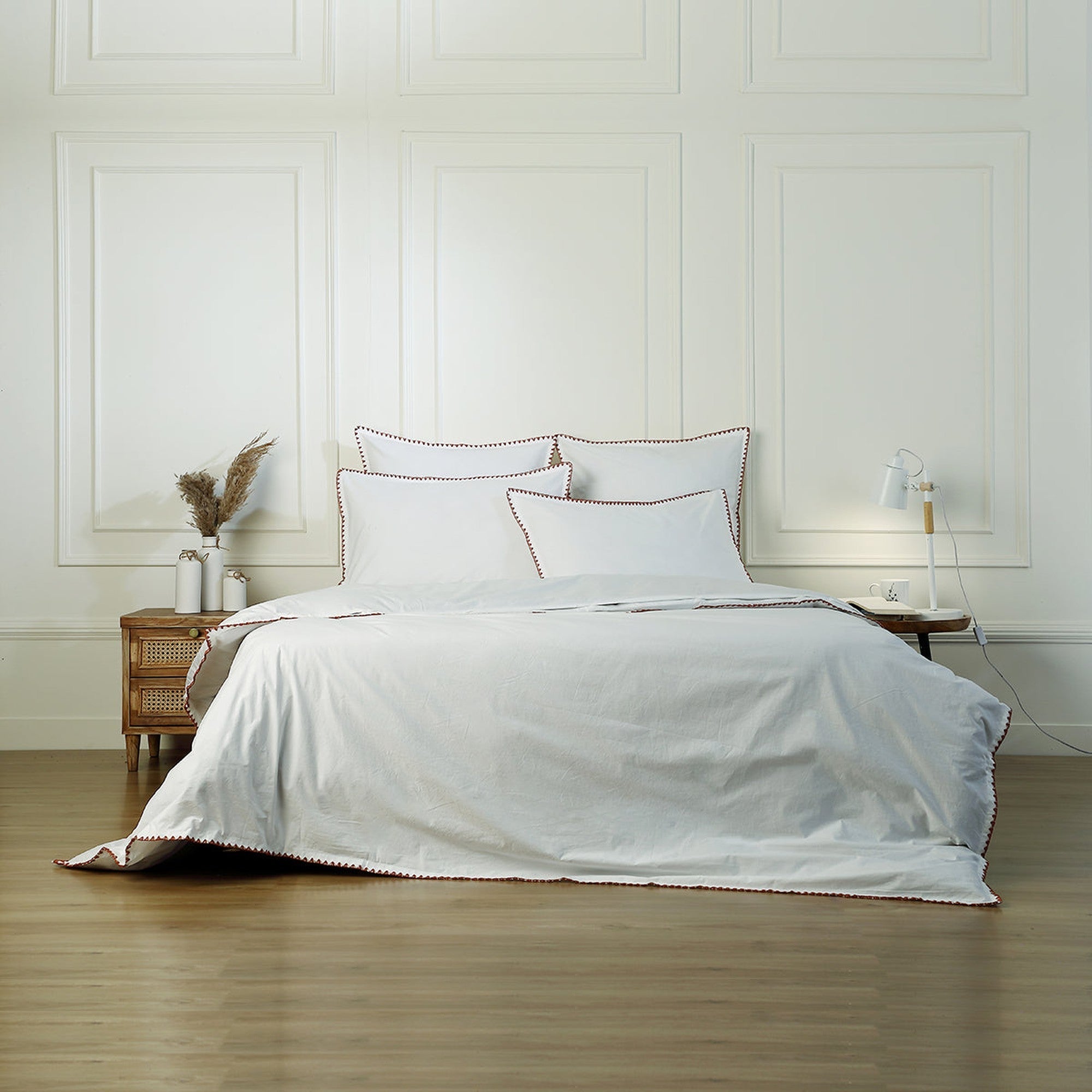 Zoé - Drap Plat - Percale De Coton - Blanc/Caramel