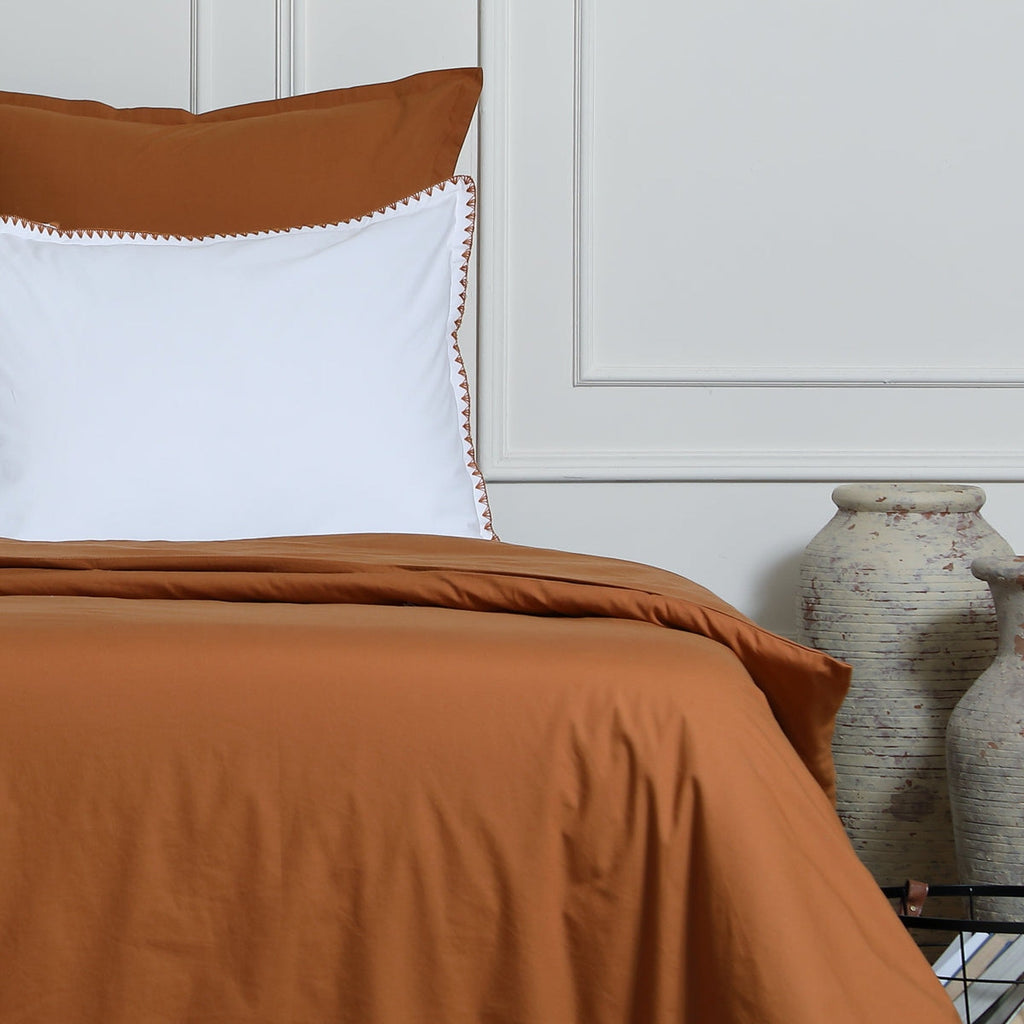 Zoé - Drap Plat - Percale De Coton - Blanc/Caramel