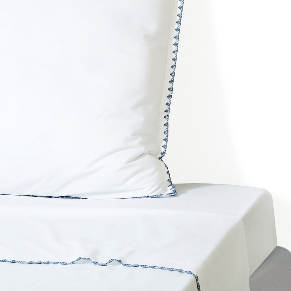 Zoé - Sábana Encimera - Percal De Algodón - Blanco/Azul Denim