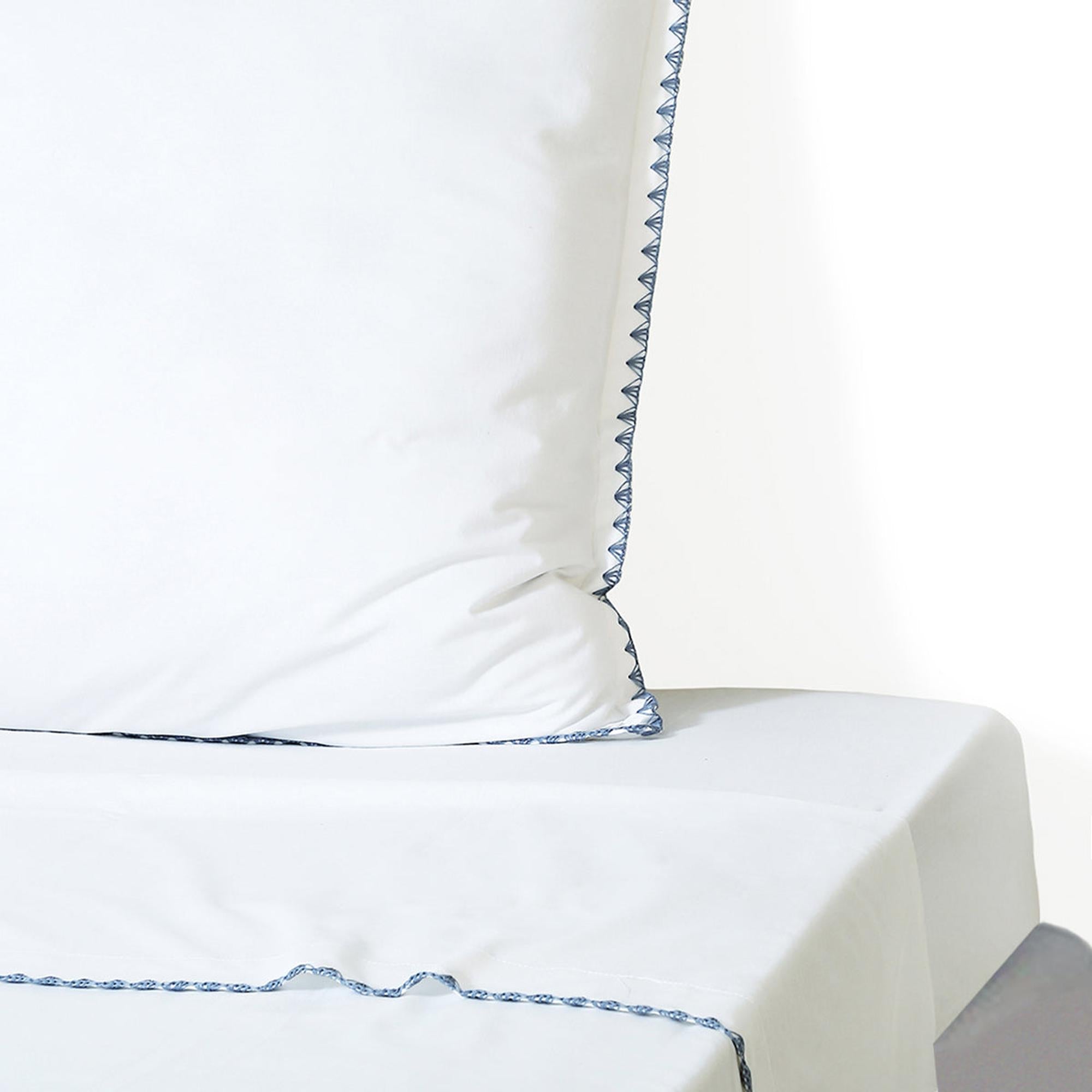 Zoé - Sábana Encimera - Percal De Algodón - Blanco/Azul Denim