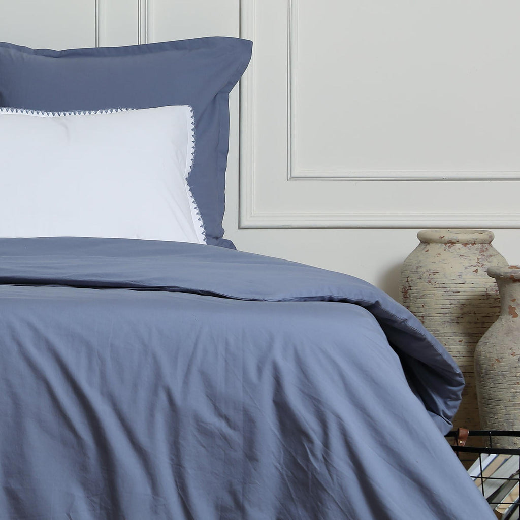 Zoé - Sábana Encimera - Percal De Algodón - Blanco/Azul Denim