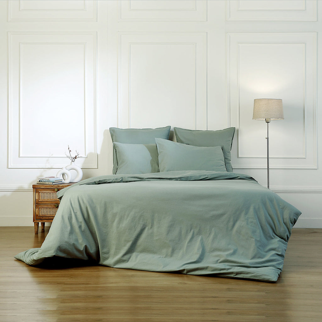 Luna - Funda Nórdica - Algodón Lavado - Verde Celadón
