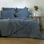 Carla - Juego De Cama - Gasa De Algodón - Azul Tormenta