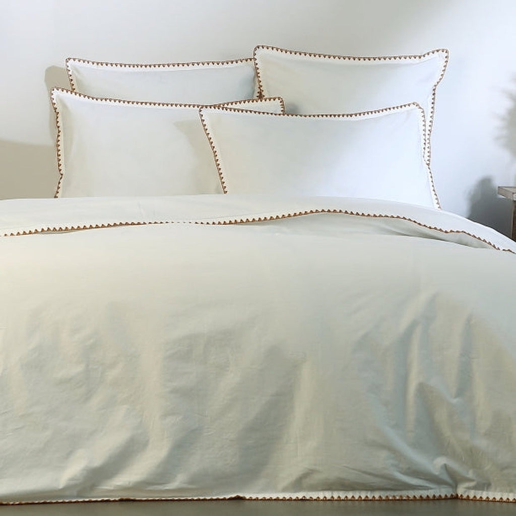 Zoé - Juego De Cama + Fundas De Almohada - Percal De Algodón - Blanco/Caramelo