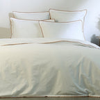 Zoé - Juego De Cama + Fundas De Almohada - Percal De Algodón - Blanco/Caramelo