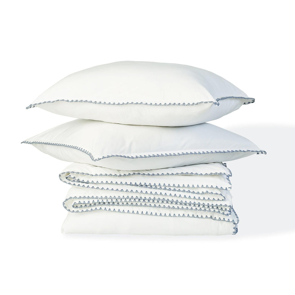 Zoé - Parure + Taies - Percale De Coton - Blanc/Bleu Denim
