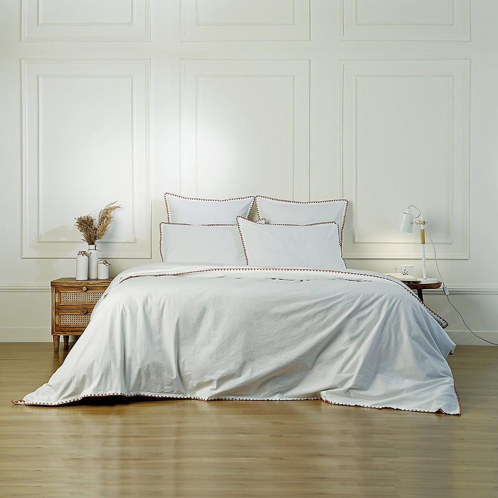 Zoé - Parure + Taies - Percale De Coton - Blanc/Rouge
