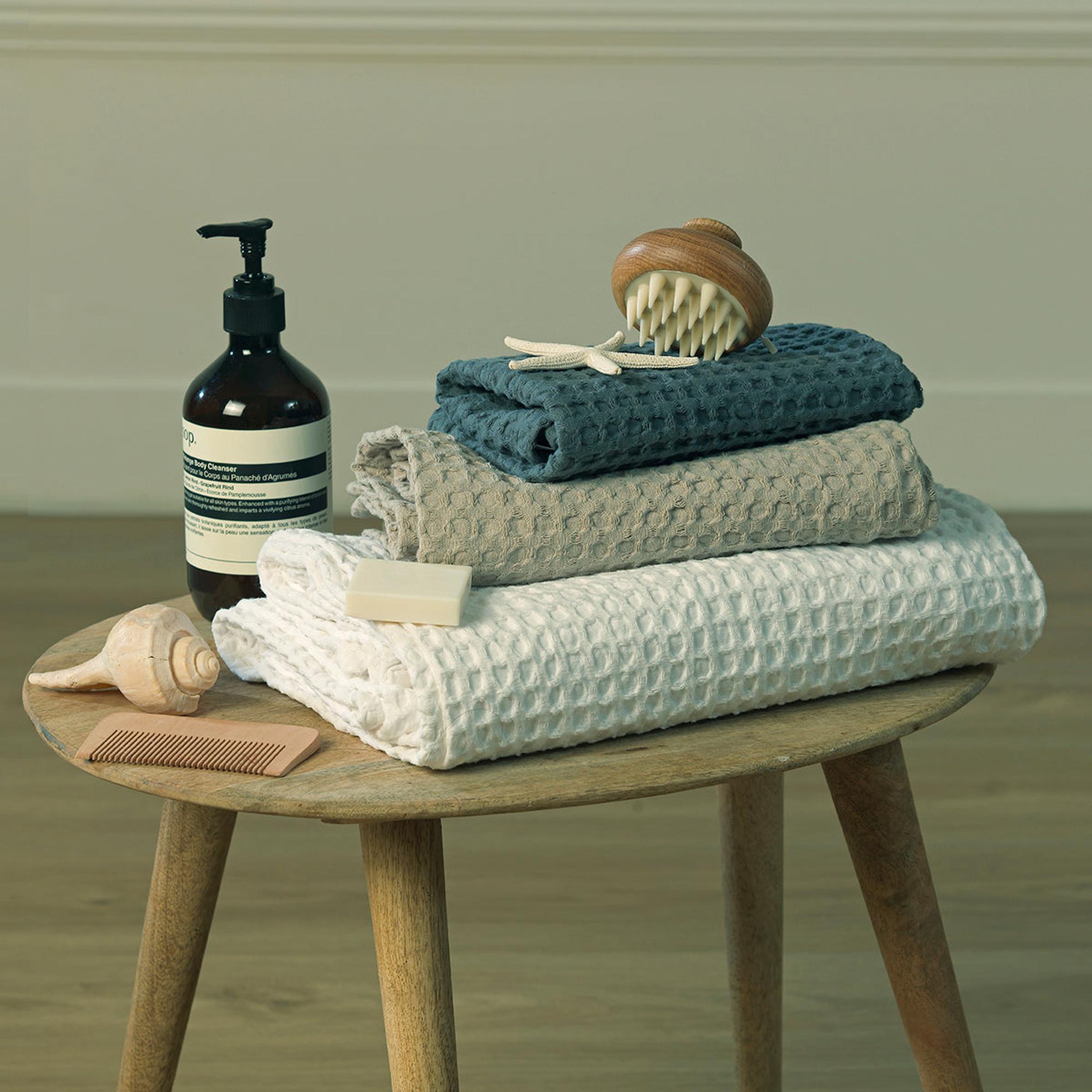 Set of 3 Waffle Cotton Bath Towels 90X150&50X100&30X50 - Daria - White