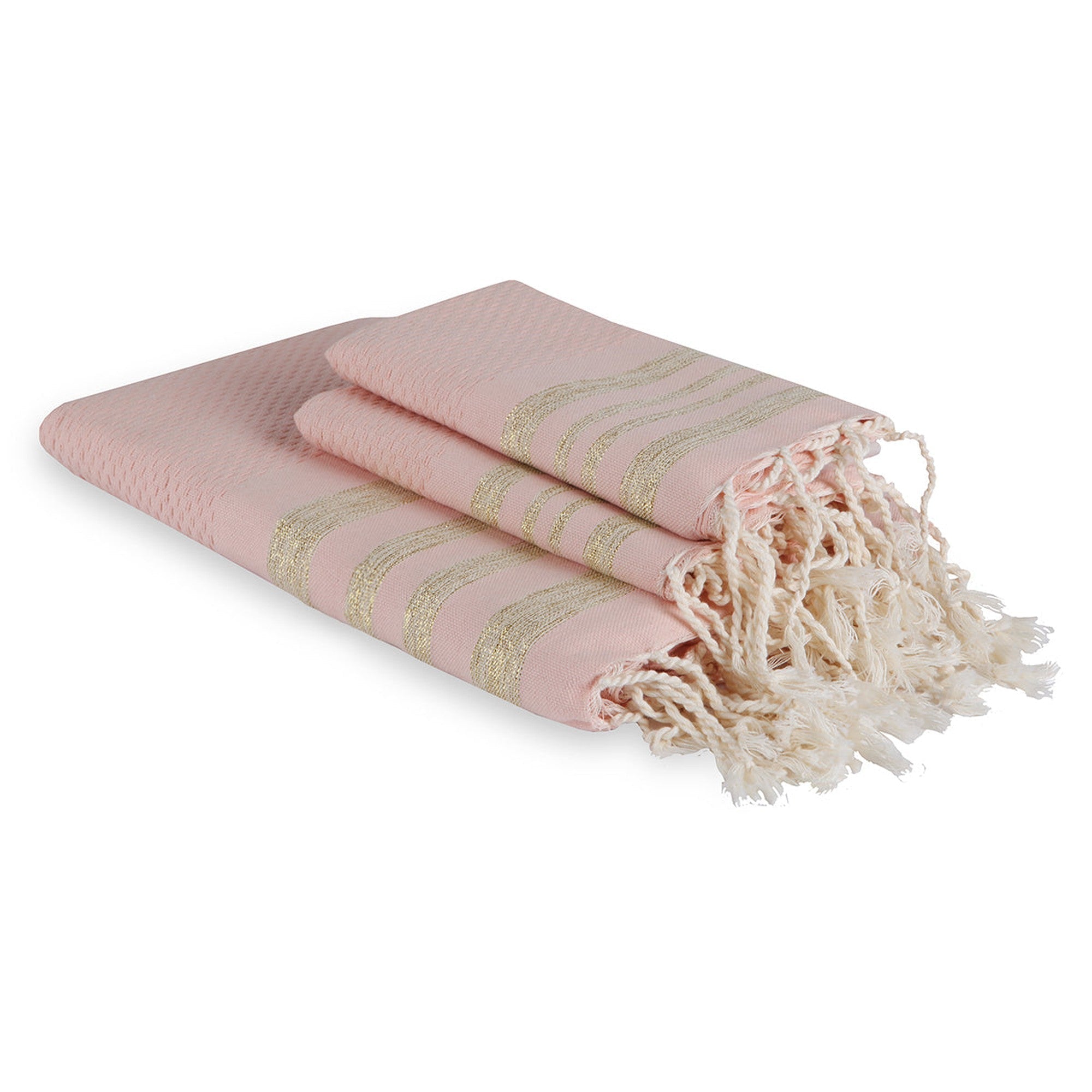 Hamptons - Bath Foutas (1 Large and 2 Small) - Powder Pink/Gold
