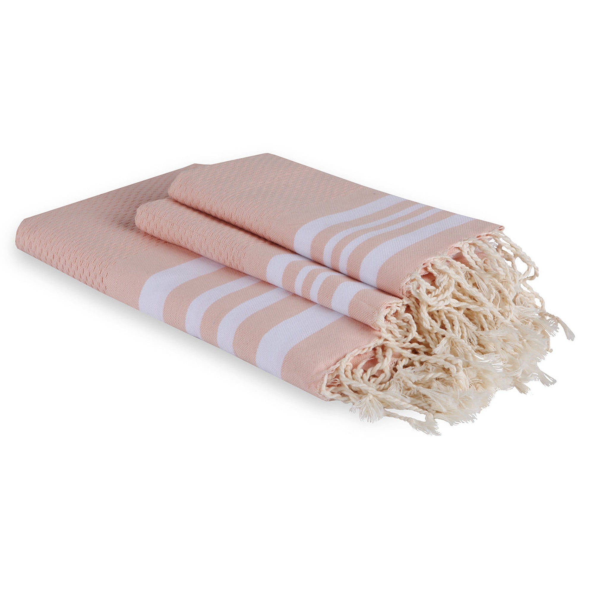Hamptons - Bath Towels (1 Large and 2 Small) - Powder Pink/White