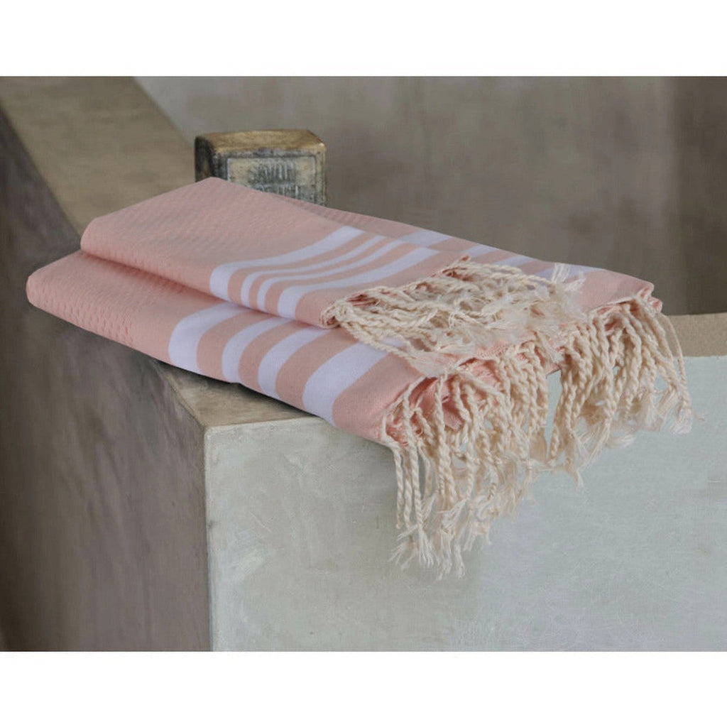 Hamptons - Bath Towels (1 Large and 2 Small) - Powder Pink/White