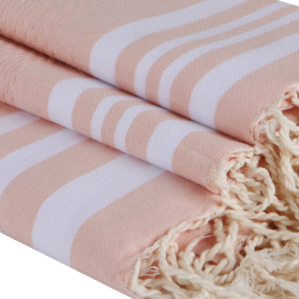 Hamptons - Bath Towels (1 Large and 2 Small) - Powder Pink/White
