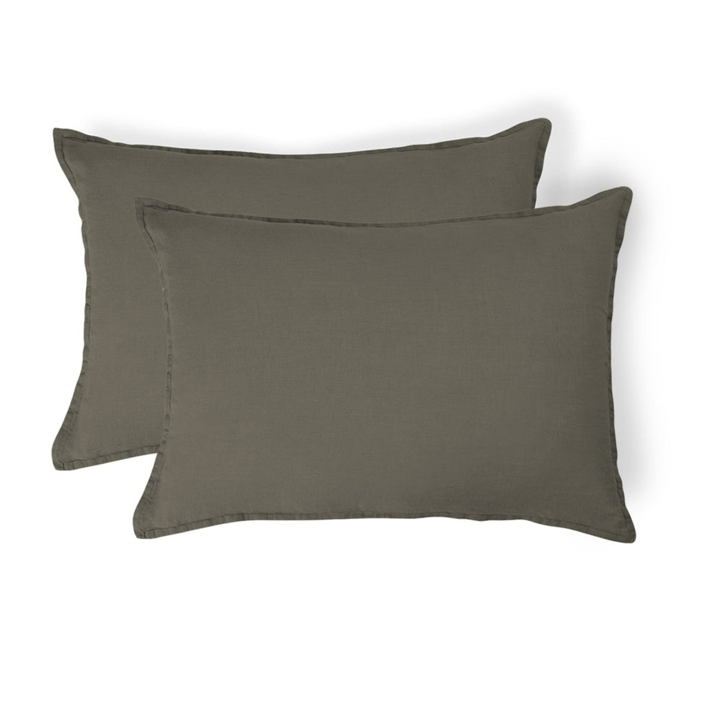Camille - Pillowcase (X2) - Washed Linen - Khaki Green