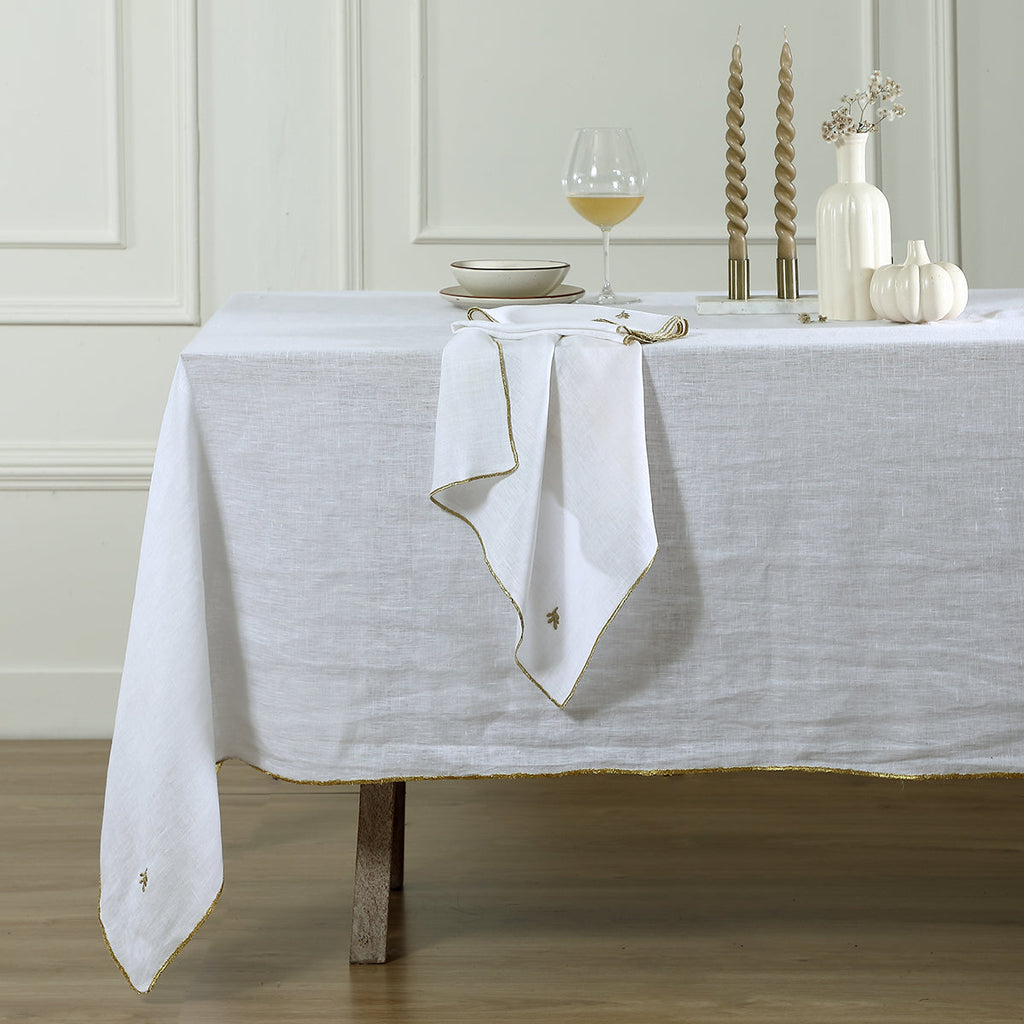 Camille - Nappe - Lin Lavé - Blanc/Or