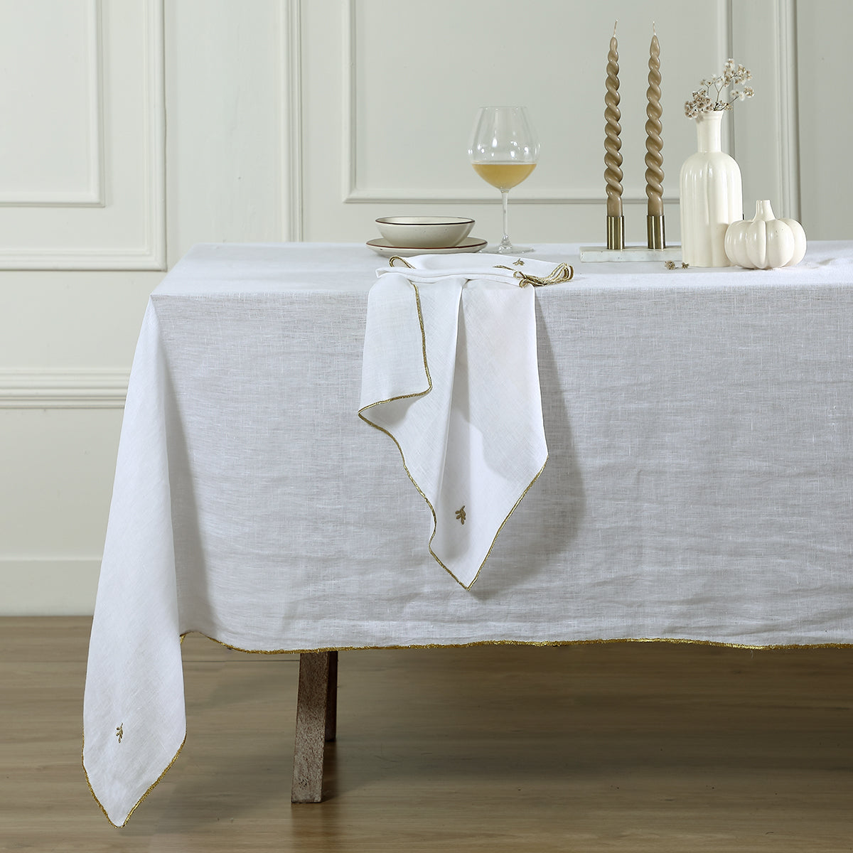 Camille - Nappe - Lin Lavé - Blanc/Or