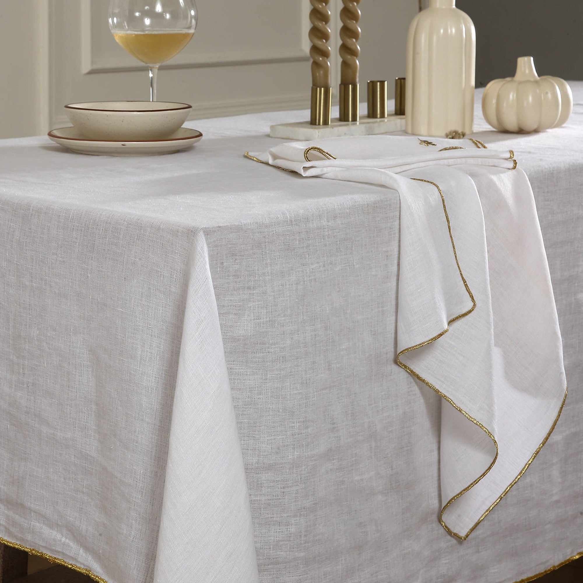 Camille - Nappe - Lin Lavé - Blanc/Or