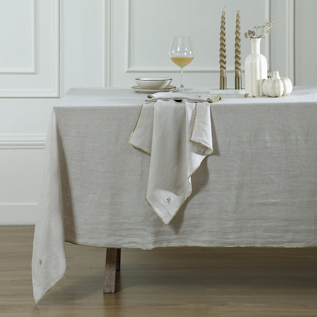 Camille - Mantel + 4 Servilletas - Lino Lavado - Natural/Oro