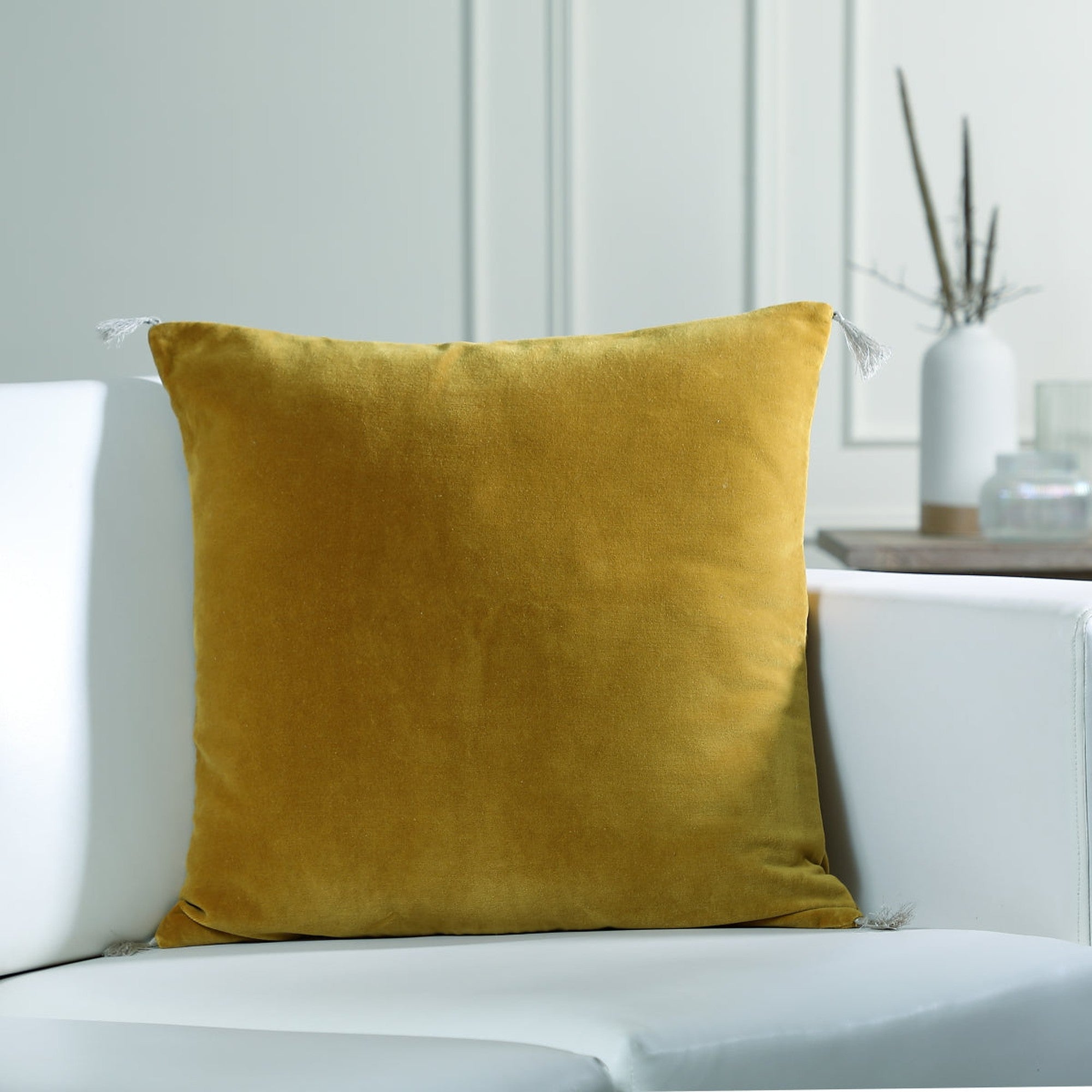 Danube - Housse De Coussin - Velours De Coton - Jaune Moutarde