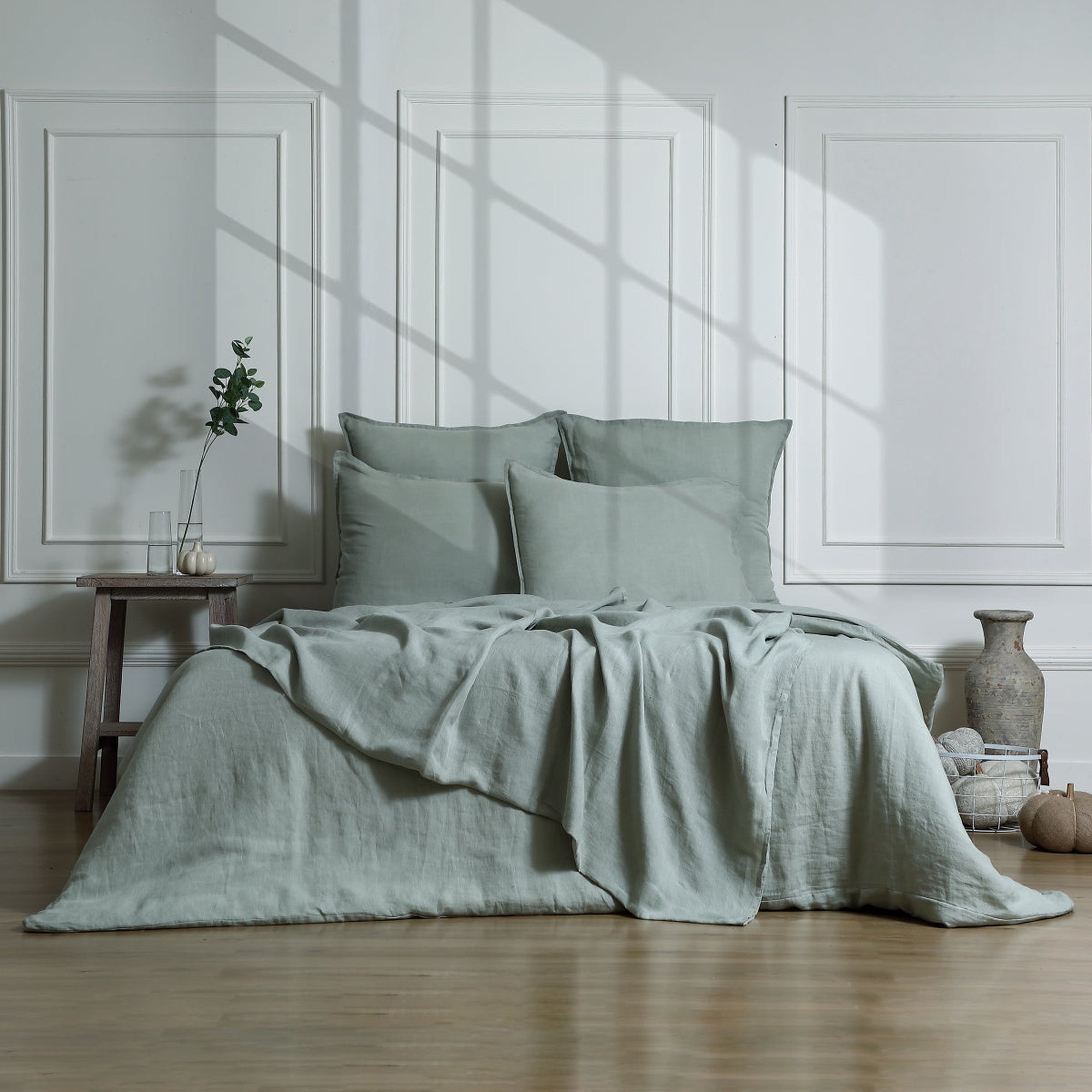 Camille - Sábana Bajera - Lino Lavado - Verde Celadón
