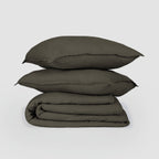 Camille - Juego De Cama + Fundas De Almohada - Lino Lavado - Verde Caqui