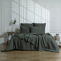 Camille - Juego De Cama + Fundas De Almohada - Lino Lavado - Verde Caqui