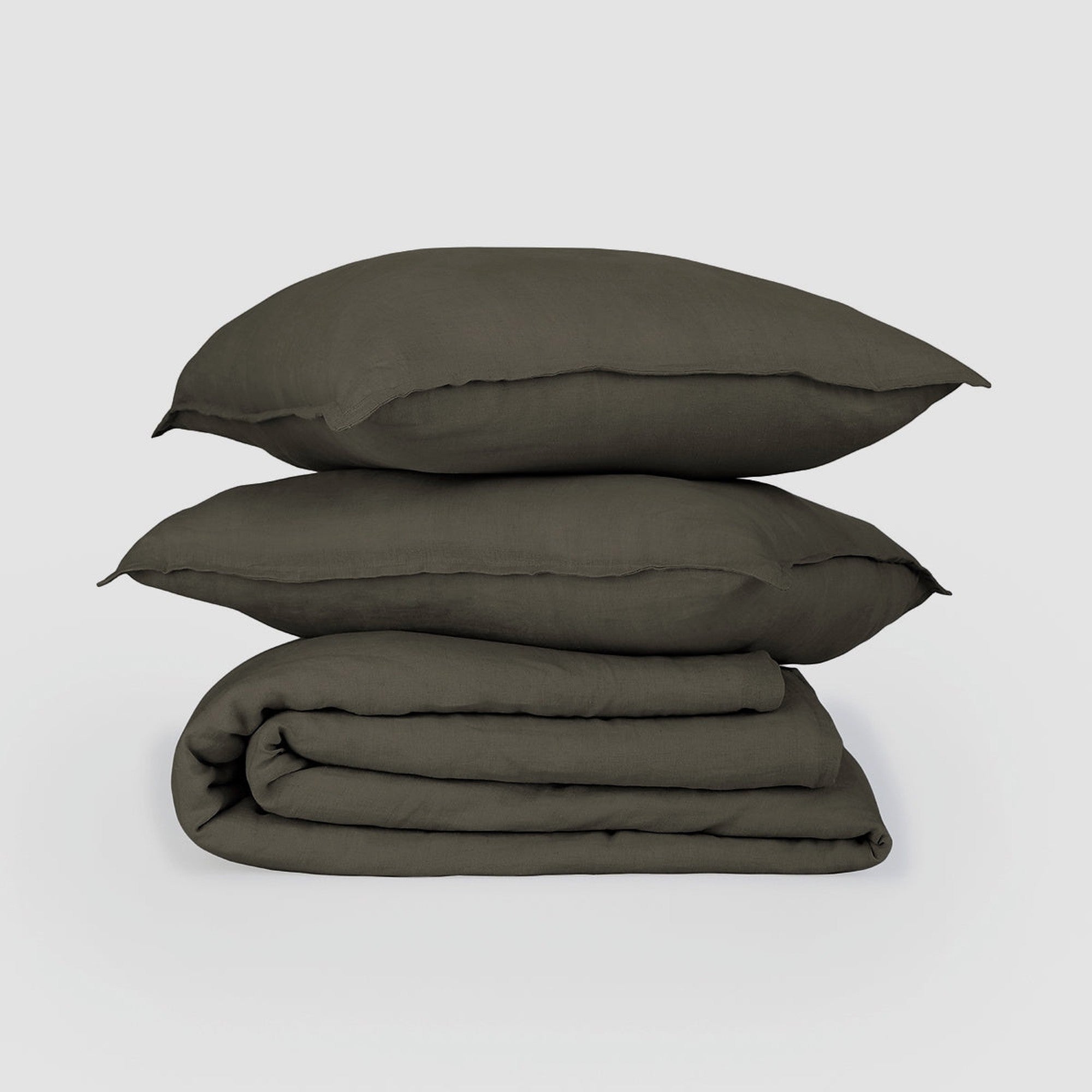 Camille - Juego De Cama + Fundas De Almohada - Lino Lavado - Verde Caqui