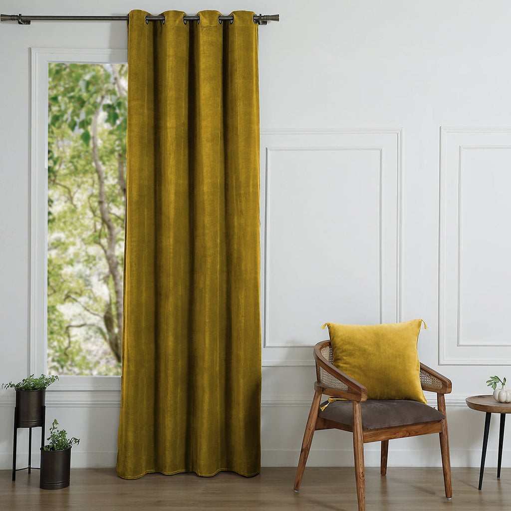 Velvet - Rideau À Œillets - Velours De Coton - Jaune Moutarde