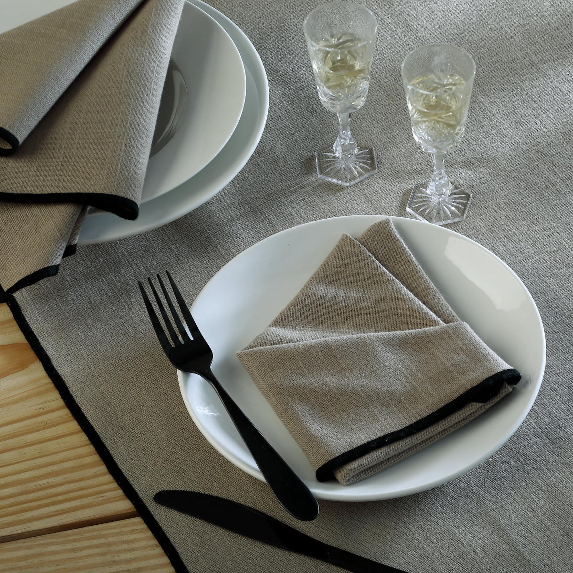 Ernest - Lot De 4 Serviettes De Table - Naturel/Noir