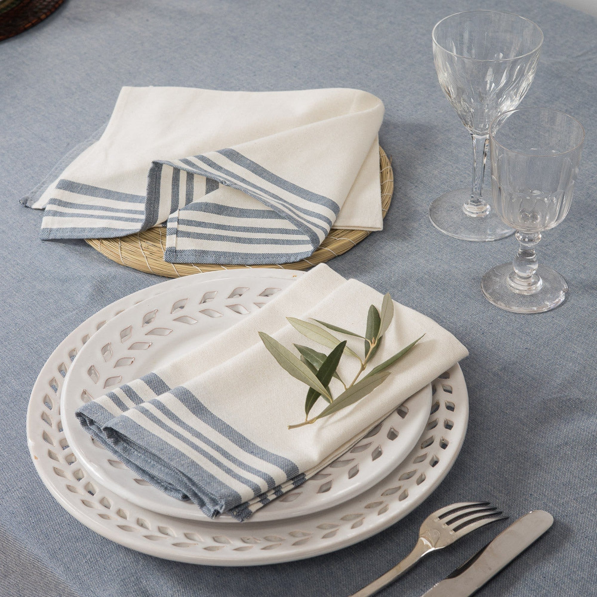 Mahdia - Set De 4 Servilletas De Mesa - Blanco/Azul Vaquero