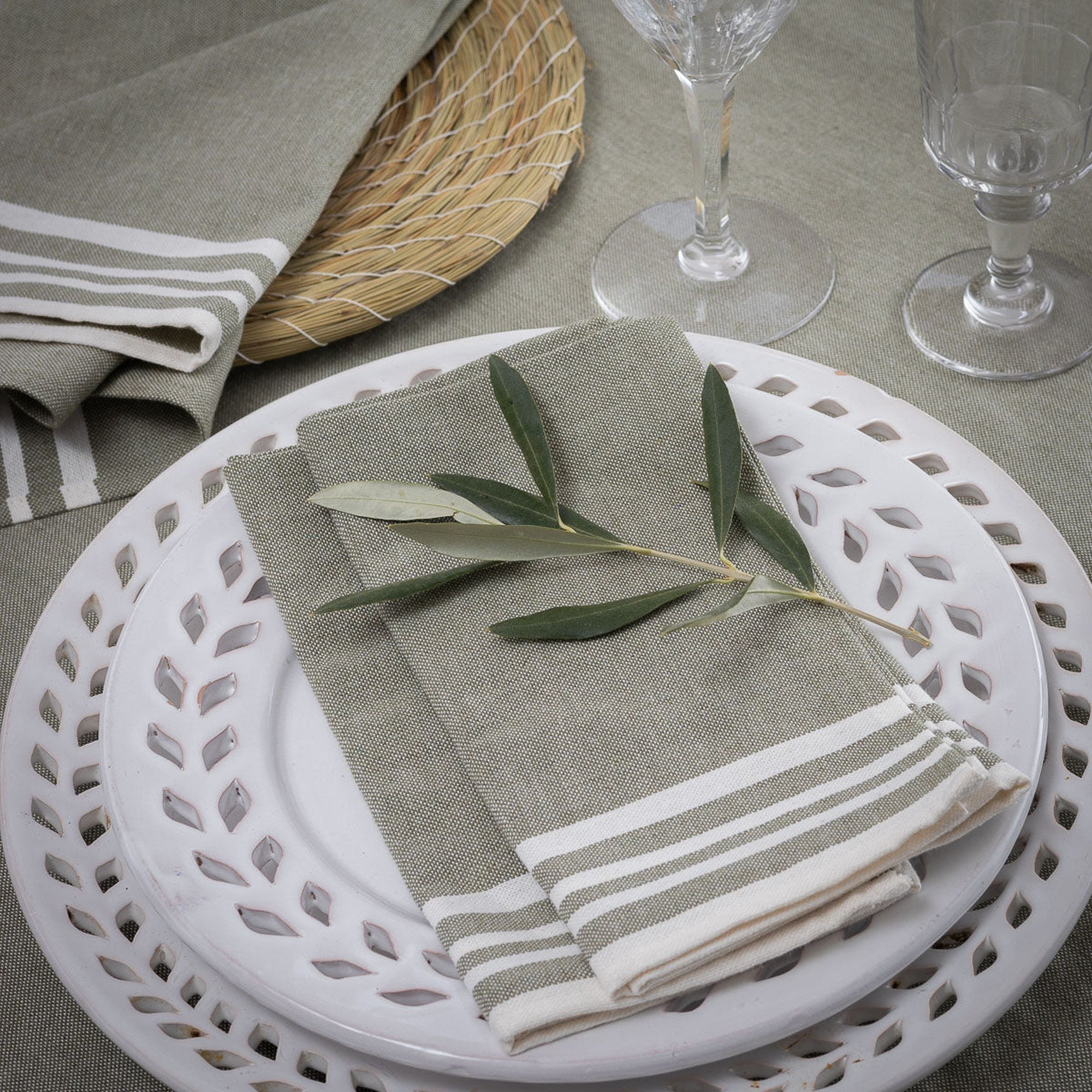 Mahdia - Lot De 4 Serviettes De Table - Vert Olive
