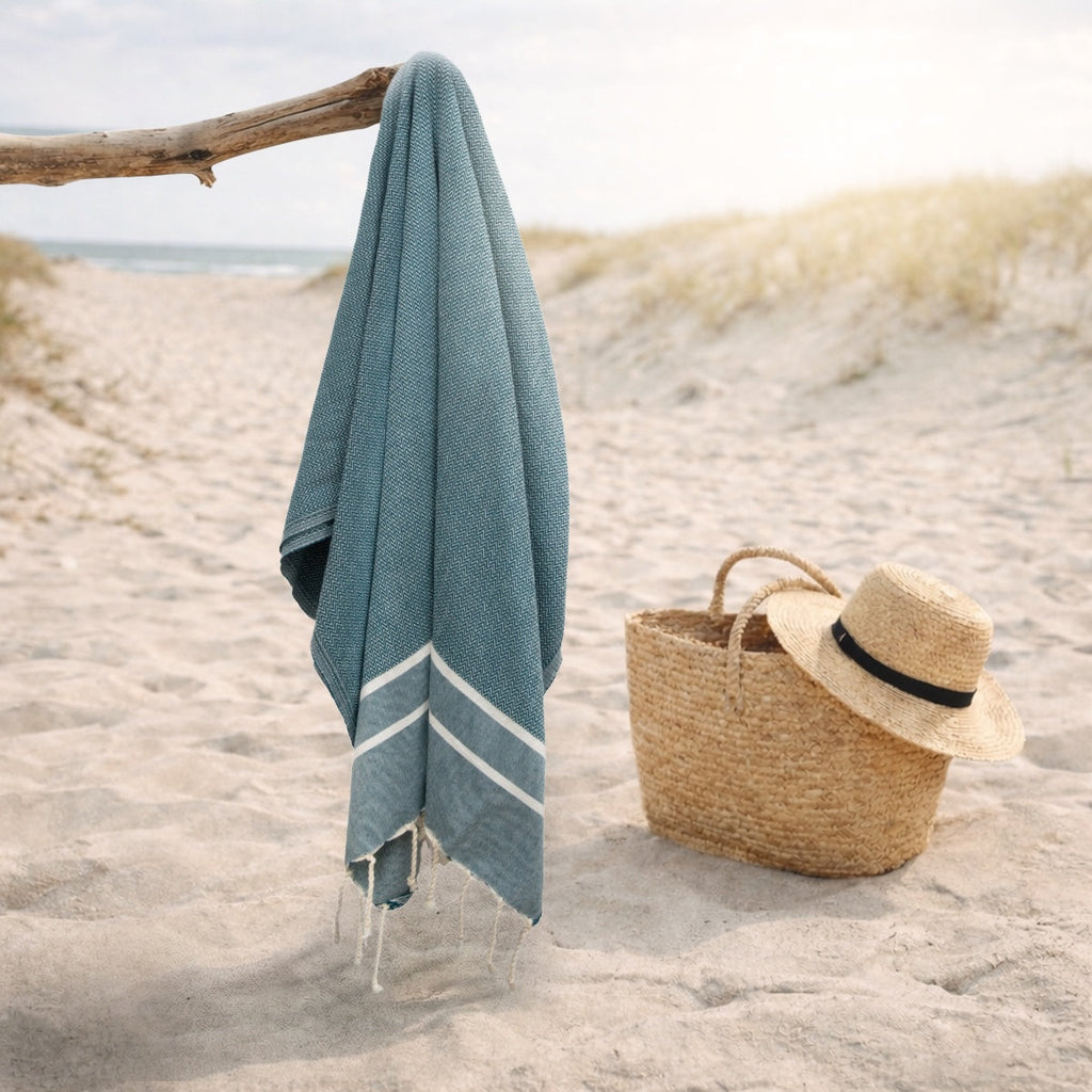 Sienna - Fouta Jacquard - Bleu Pétrole