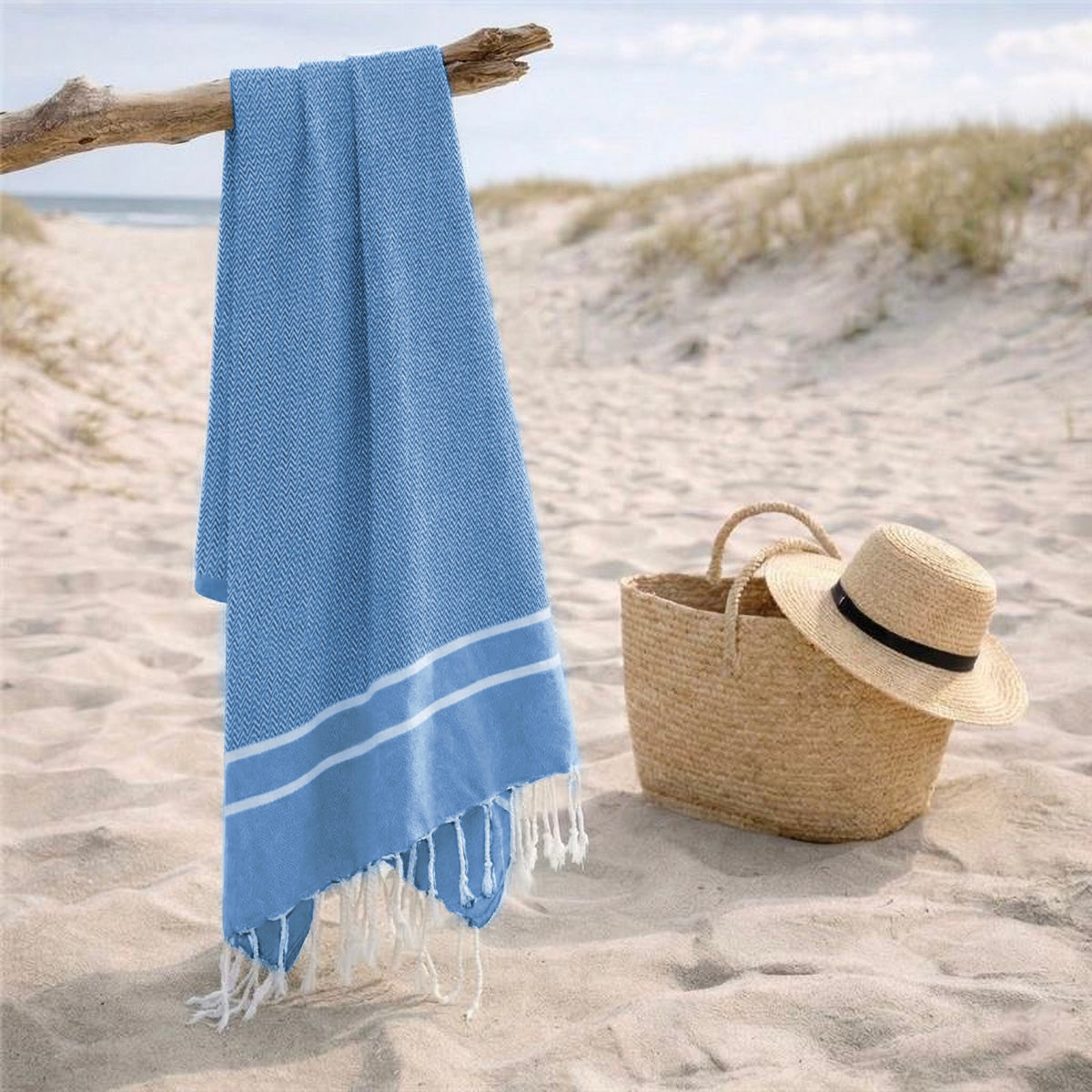 Sienna - Fouta Jacquard - Bleu Grec