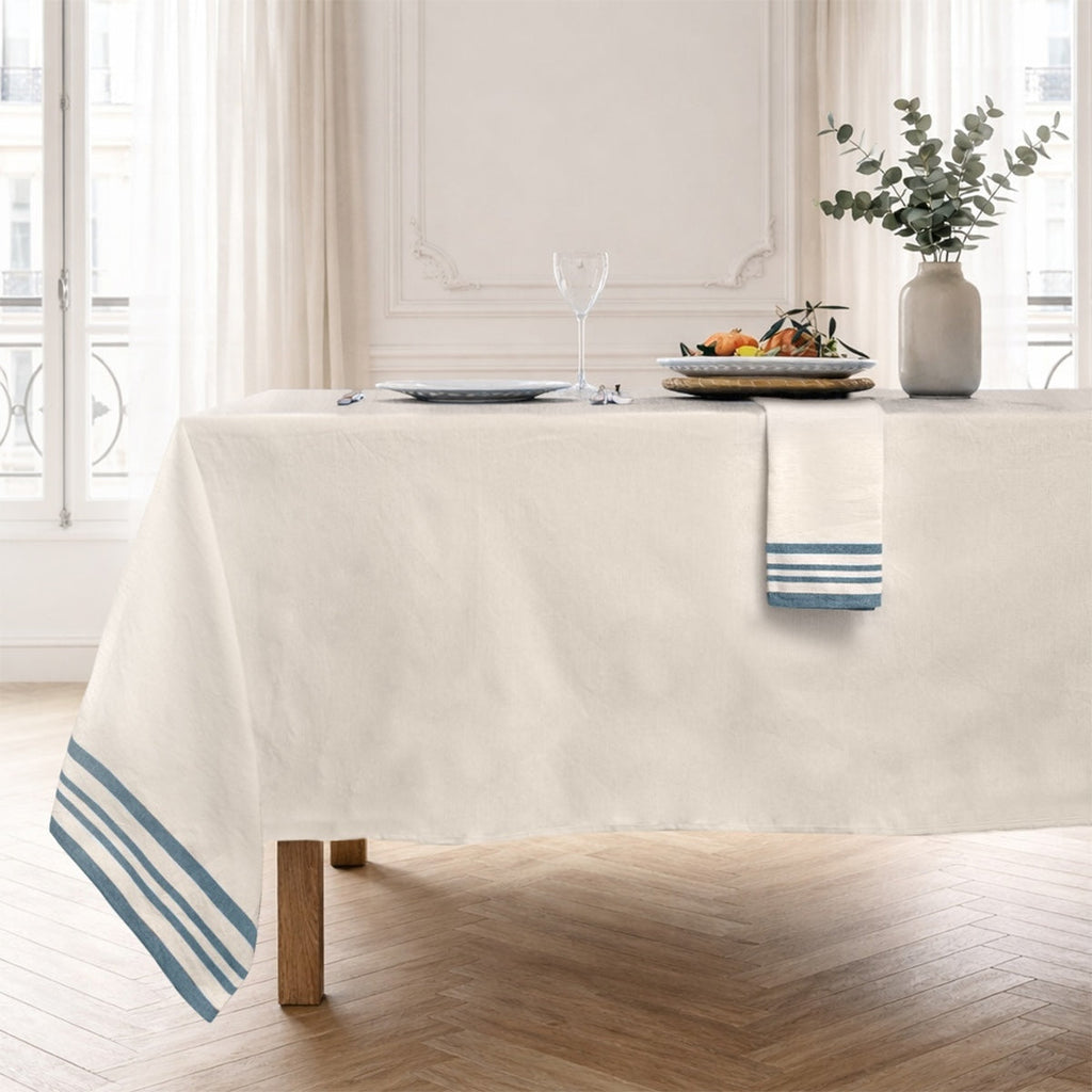 Guetary - Set of 4 Napkins - Linen Beige/Petrol Blue