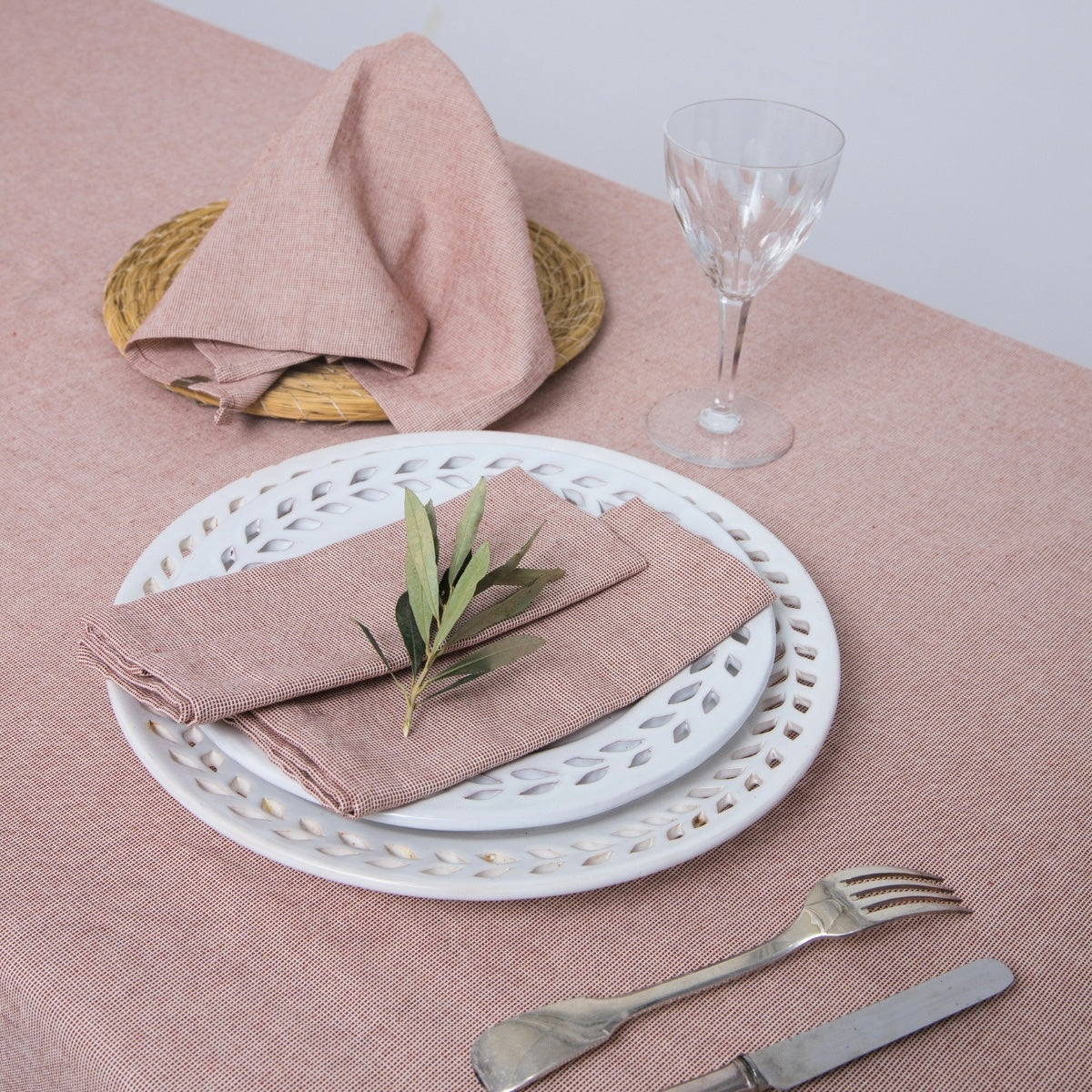 Colette - Nappe + 4 Serviettes - Rouge Tomette