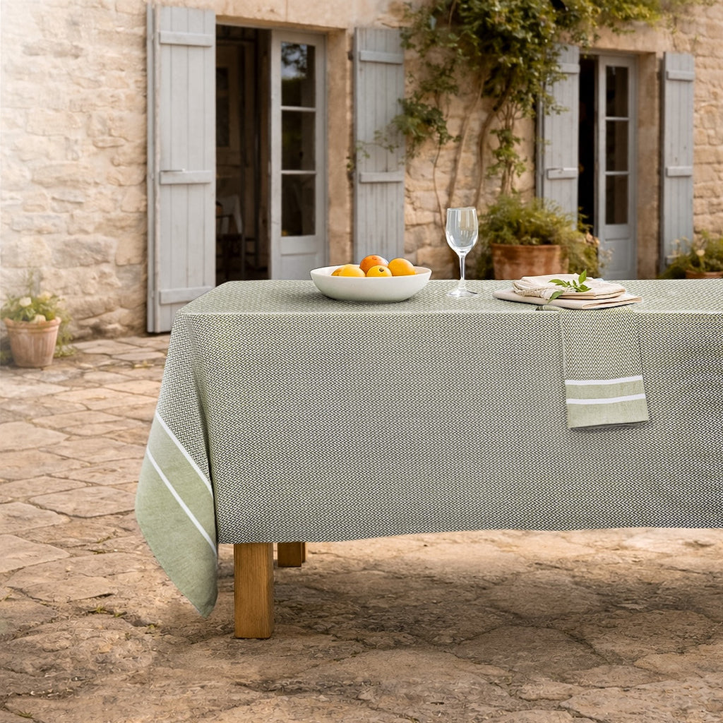 Sienna - Tablecloth + 8 Napkins - Olive Green