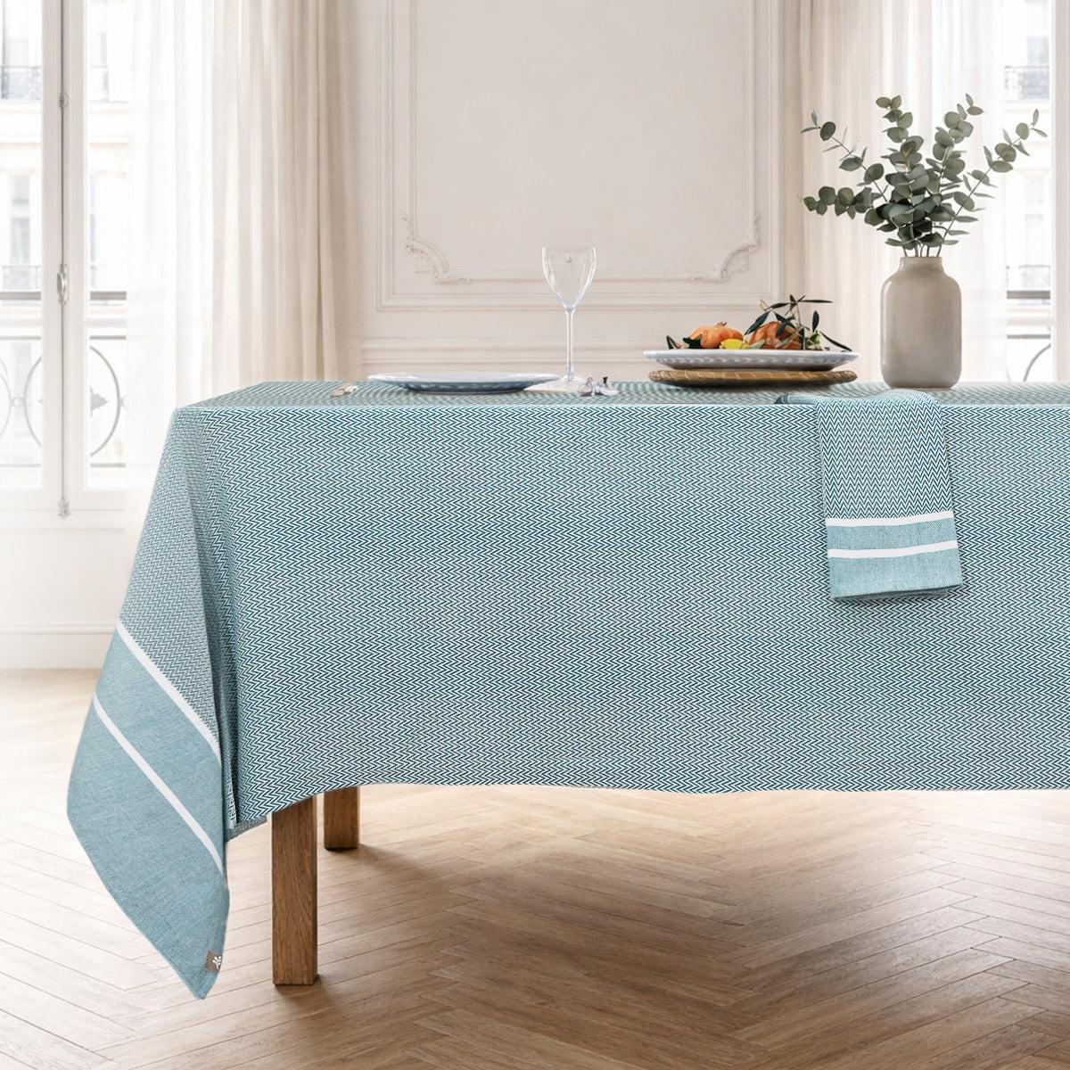 Sienna - Mantel + 8 Servilletas - Azul Petróleo