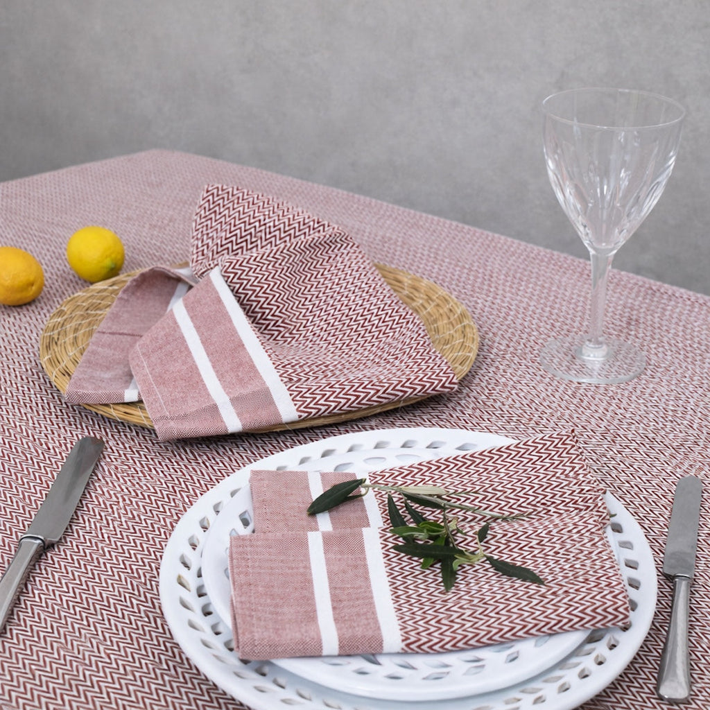 Sienna - Tablecloth + 8 Napkins - Tomette Red