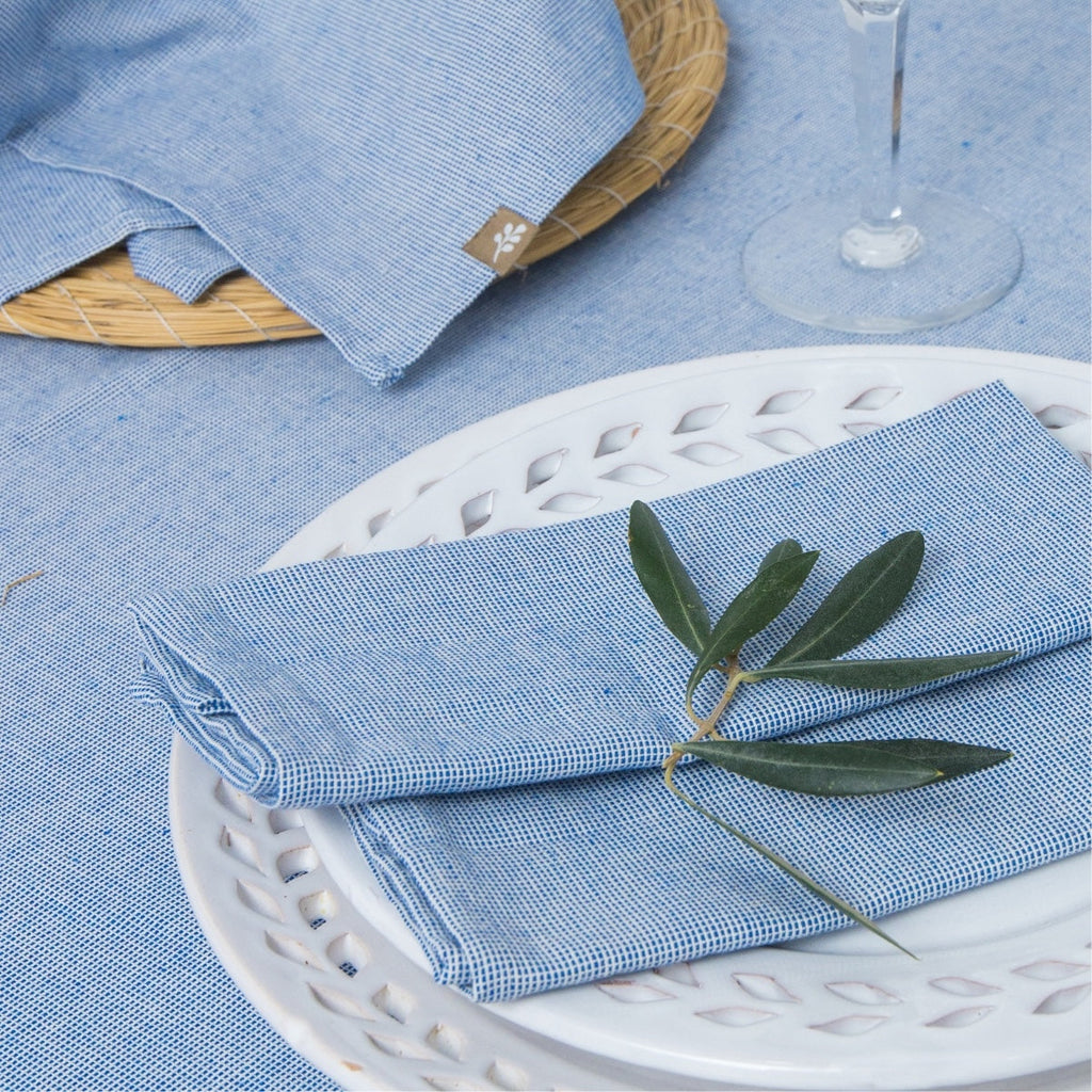 Colette - Nappe + 8 Serviettes - Bleu Grec