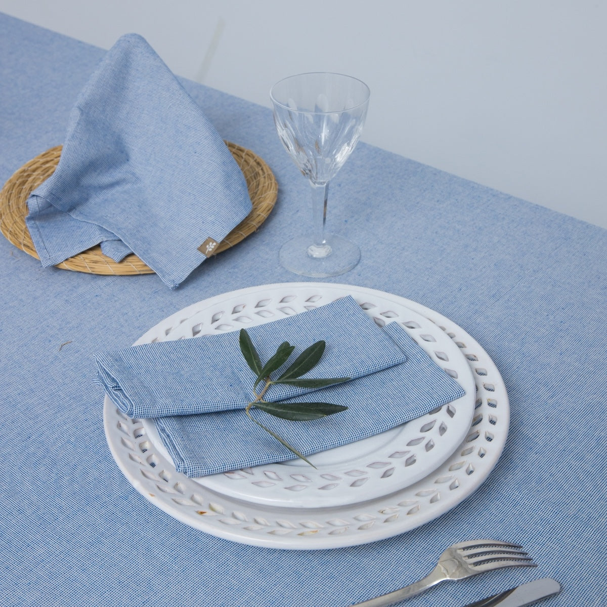 Colette - Nappe + 8 Serviettes - Bleu Grec