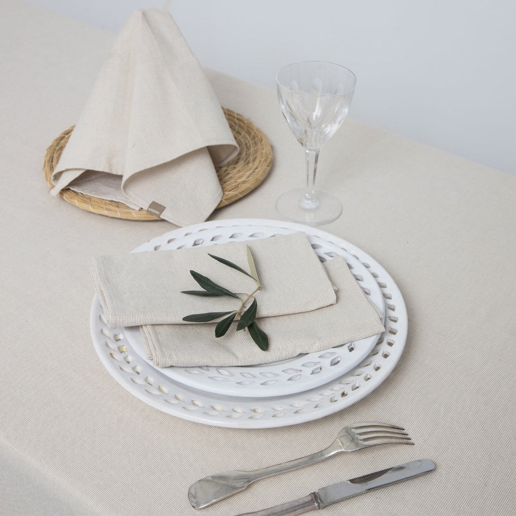 Colette - Nappe + 8 Serviettes - Taupe Clair