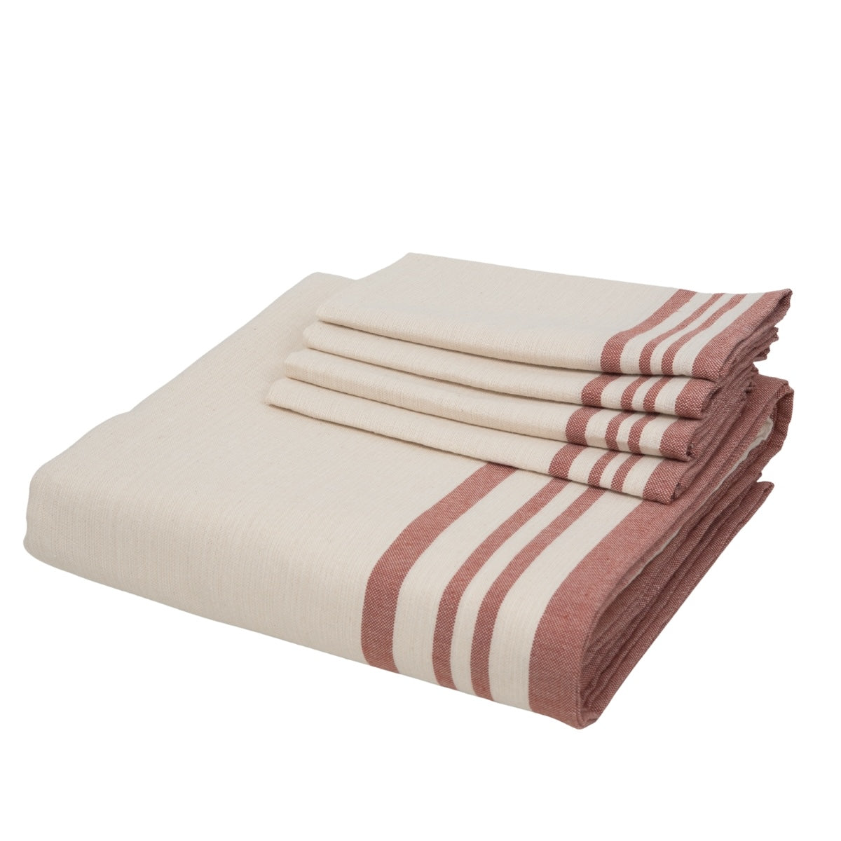 Guetary - Tablecloth + 8 Napkins - Linen Beige/Tomette Red