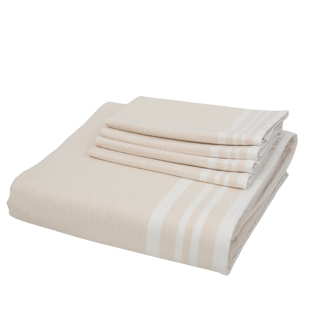Guetary - Tablecloth + 8 Napkins - Linen Beige/White