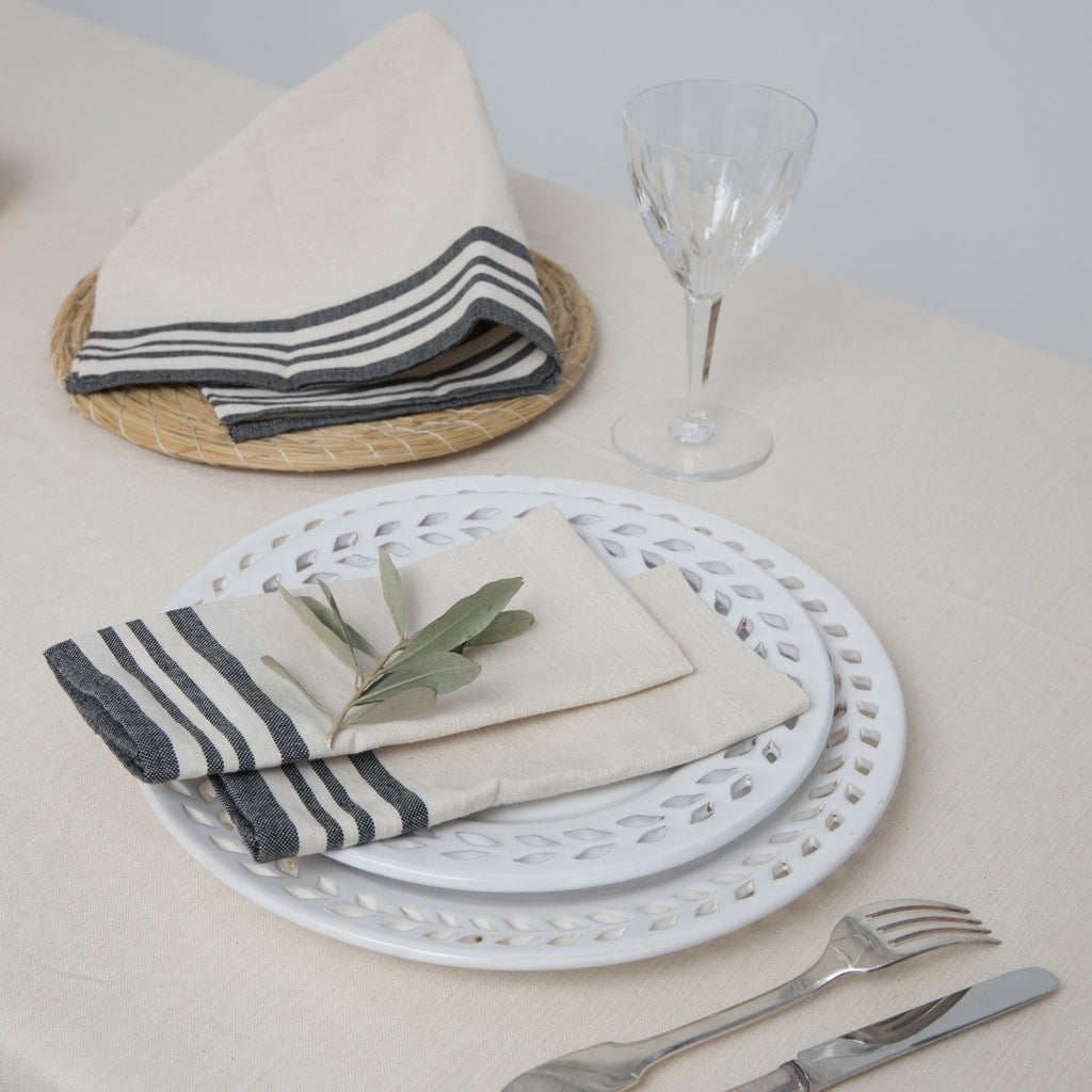 Guetary - Tablecloth + 8 Napkins - Linen Beige/Black
