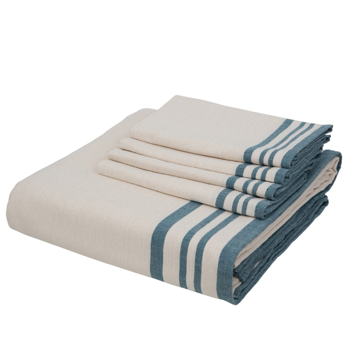 Guetary - Juego De Mesa - Algodón - Beige Lino/Azul Petróleo