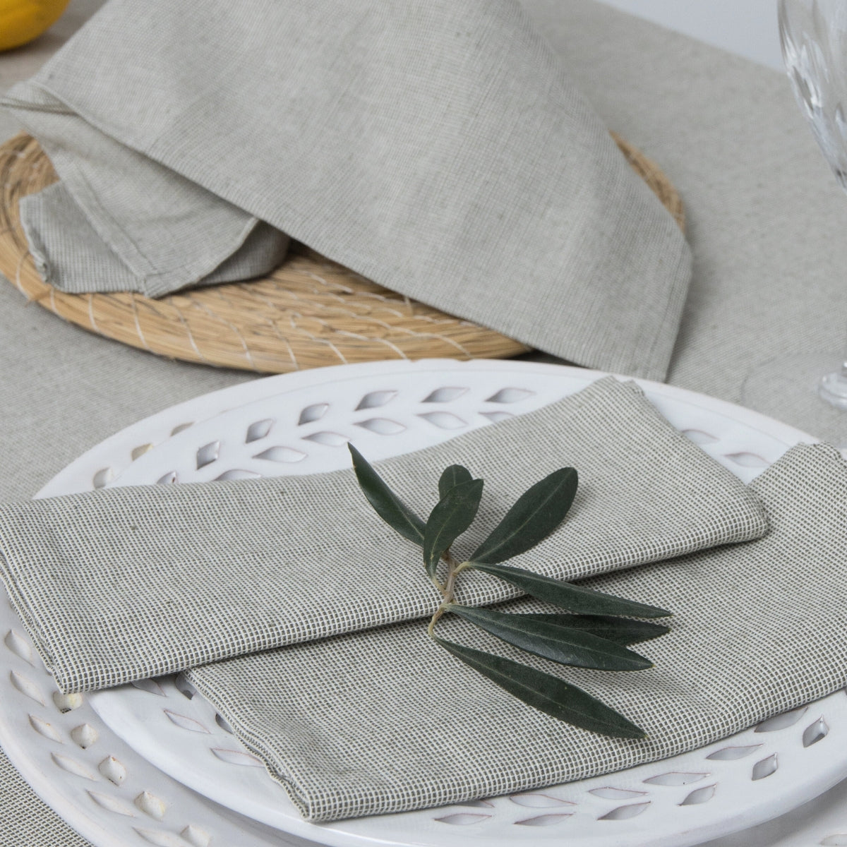 Colette - Nappe + 10 Serviettes - Vert Olive