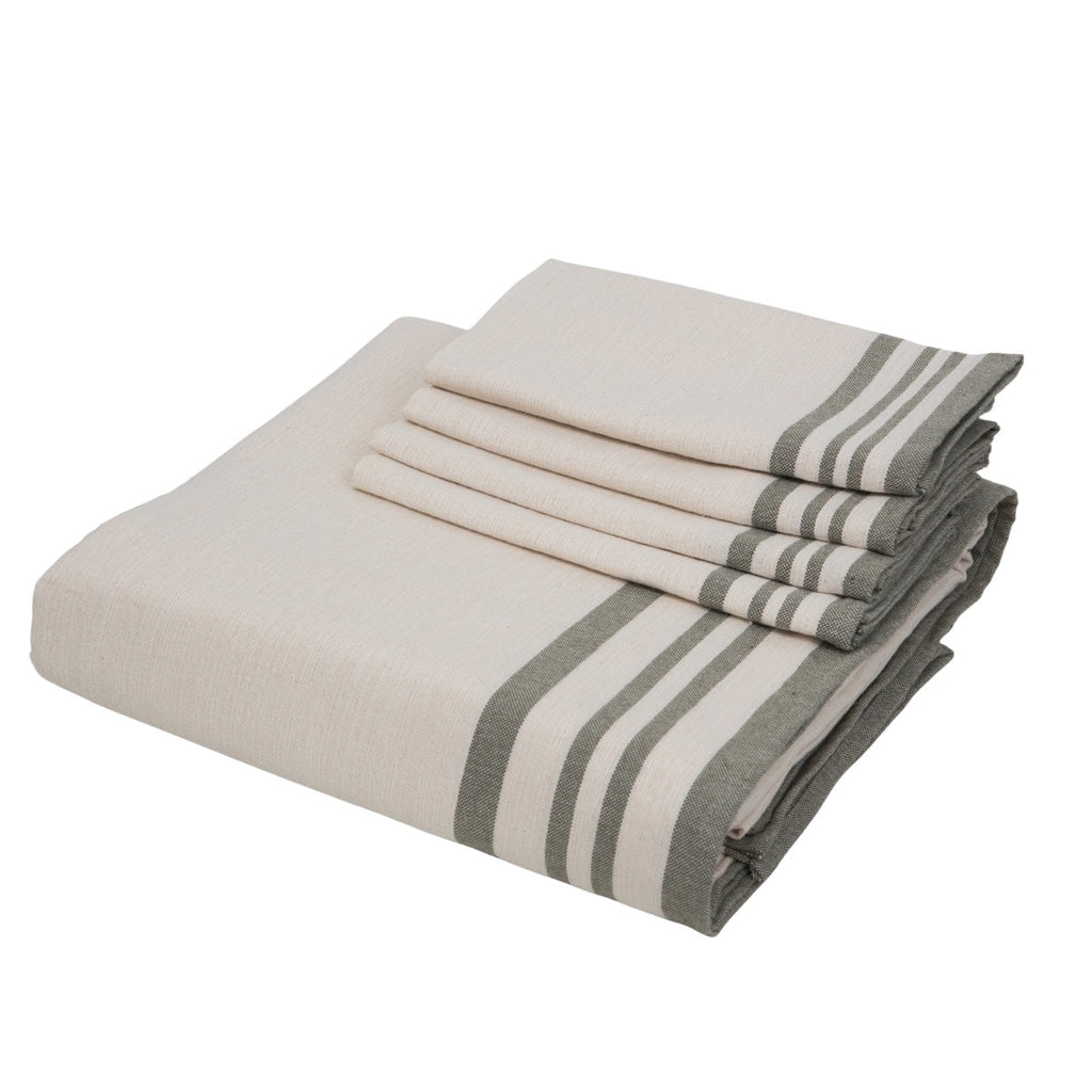 Guetary - Tablecloth + 10 Napkins - Linen Beige/Olive Green