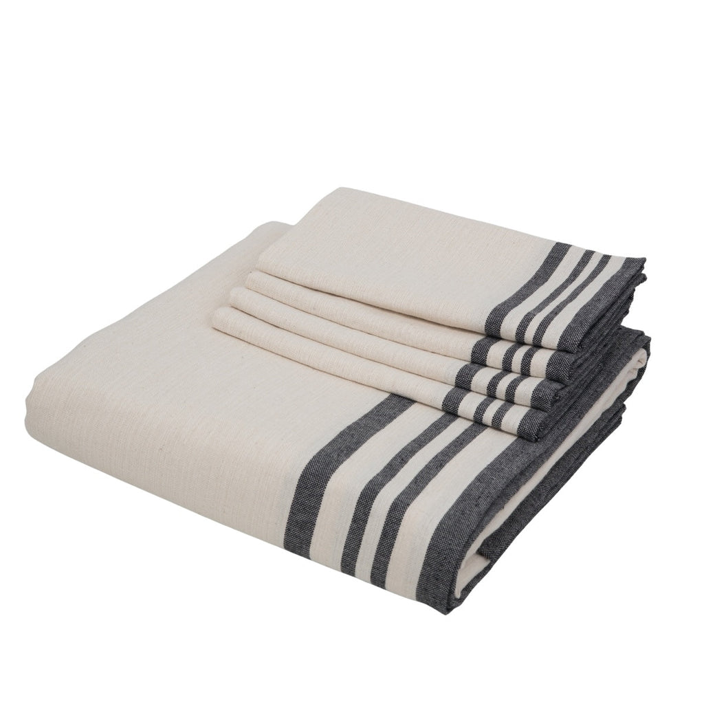 Guetary - Tablecloth + 10 Napkins - Linen Beige/Black