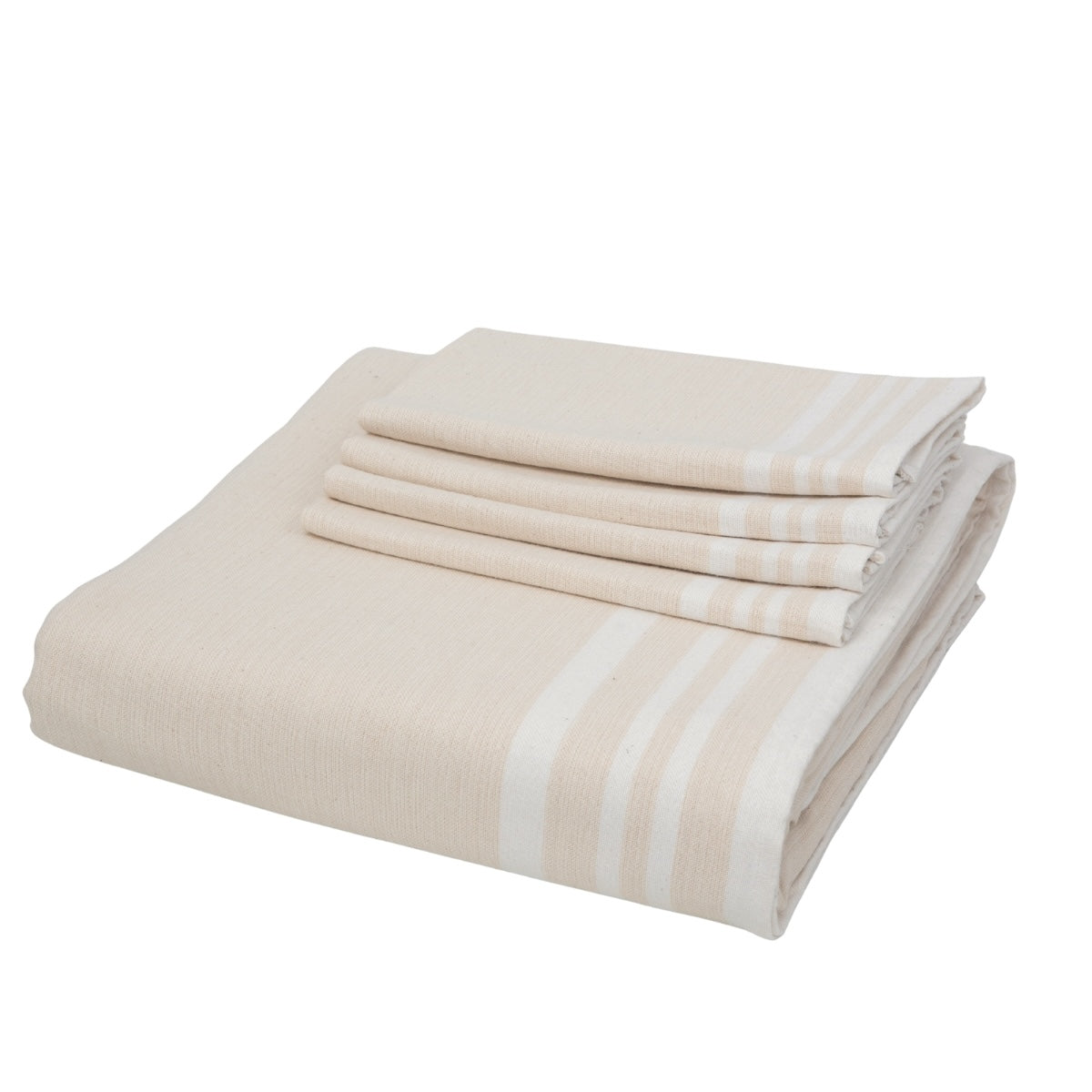 Guetary - Mantel + 10 Servilletas - Lino Beige/Blanco